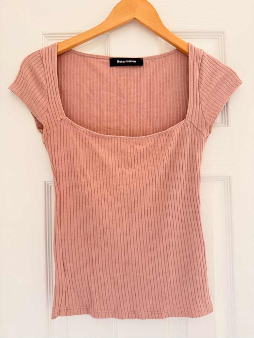 Reformation Bardot Knit Top Blush Pink Short Sleeve‎ Shirt Blouse size XS